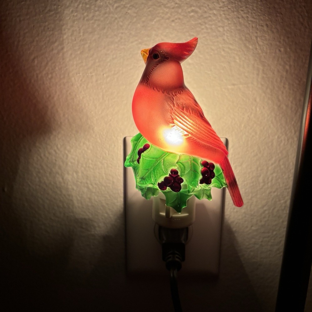 Roman Cardinal on Holly Branch Nightlight Christmas/bird Lover/ Winter